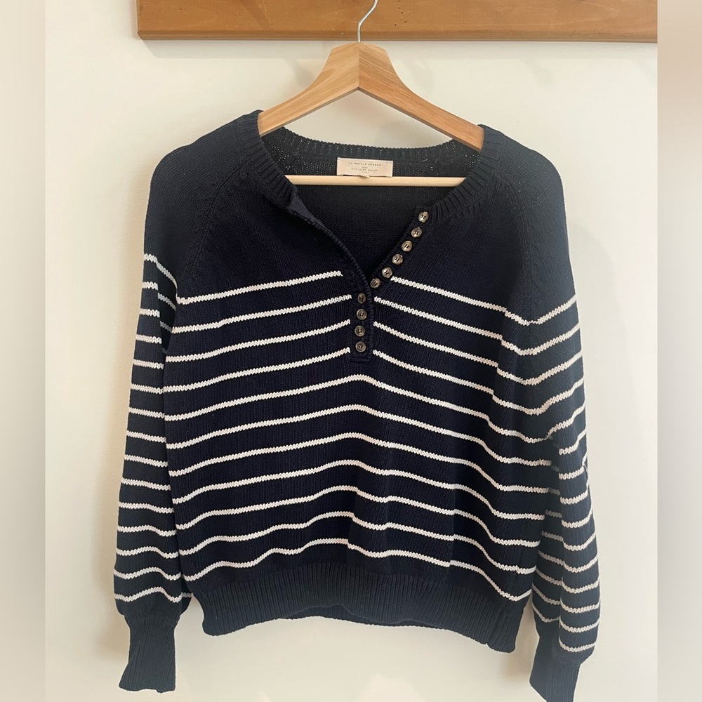 Sezane LÉONTINE JUMPER Navy and White Striped Sweater Size Small - Picture 2 of 9
